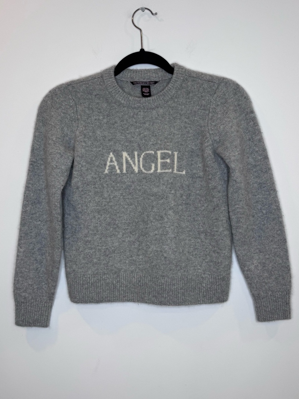 Victoria's Secret Gray 'Angel' Crewneck Sweater kiss of cashmere sz XS